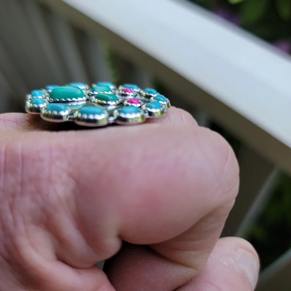 Cactus Turquoise Beaded Free Spirit Boho South Western People ring nwt